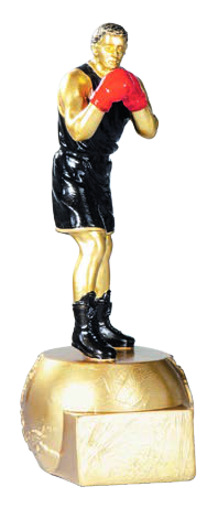 Boxerfigur, 20 cm, Schwarz und Gold mit roten Boxhandschuhen