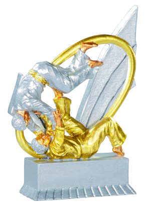 Judofigur mit zwei Judokämpfern, 12 cm, Silber und Gold