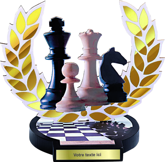 Schach-Holztrophäe mit Lorbeer – 26 × 30 cm mit Gravur