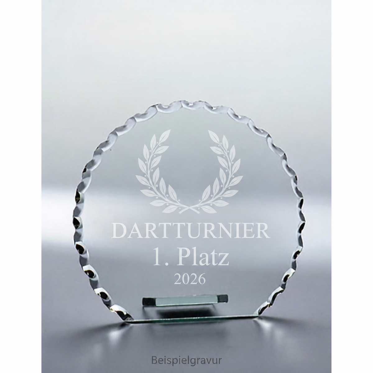 Beispielgravur Dartturnier – 1. Platz 2026 auf Glaspokal 35211